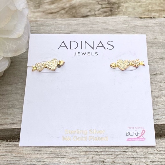 NWT ADINAS PAVE HEART ARROW GOLD STUD EARRINGS - Picture 6 of 8